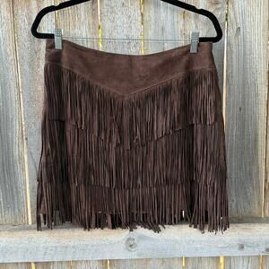 STETSON brown fringe SKIRT genuine leather suede Size 6 Western cowgirl rodeo